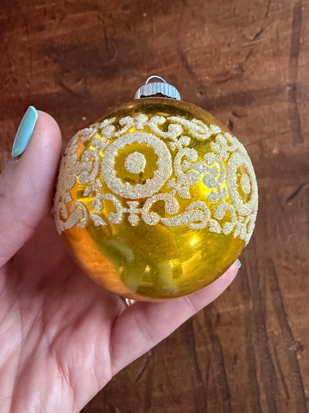Set of 6 Vintage Shiny Brite Stencil Glitter Glass Christmas Ornaments in Box - Picture 4 of 10